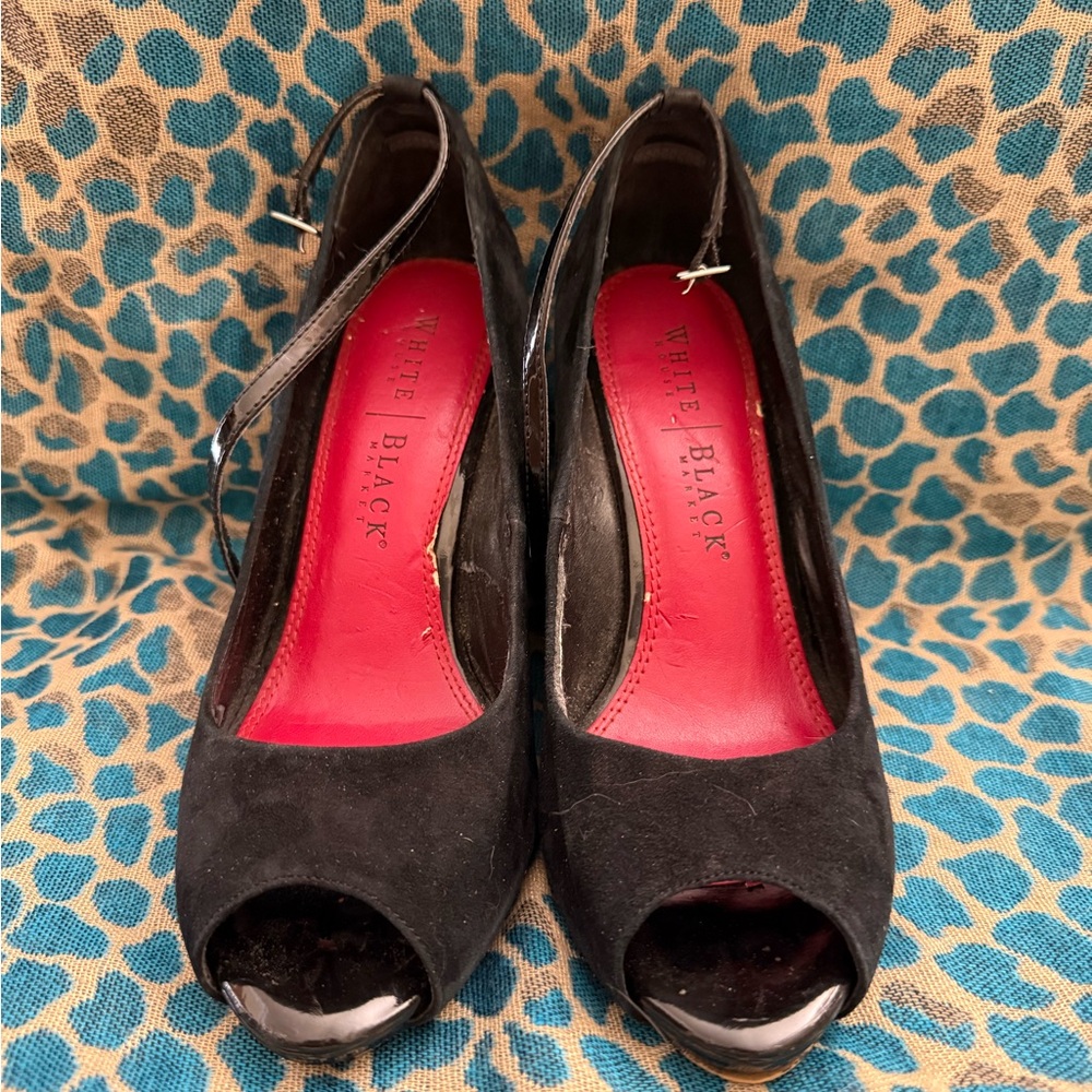White House Black Market Suede Peep Toe Heels